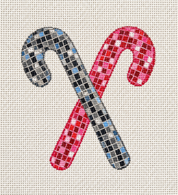Disco Ball Candy Cane needlepoint canvas, glam Christmas ornament, photo 1