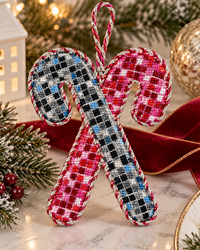 Disco Ball Candy Cane needlepoint canvas, glam Christmas ornament, photo 2