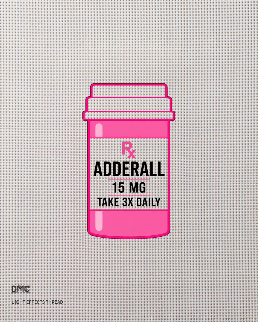 Pill bottle needlepoint canvas, funny Rx gag gift on 18ct canvas