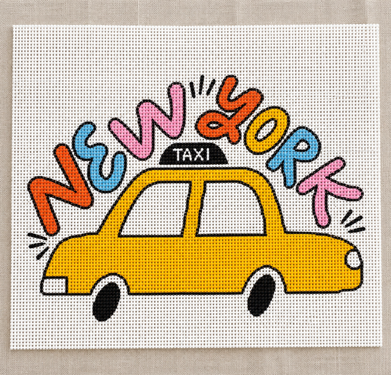 New York taxi pop art needlepoint canvas - colorful NYC design