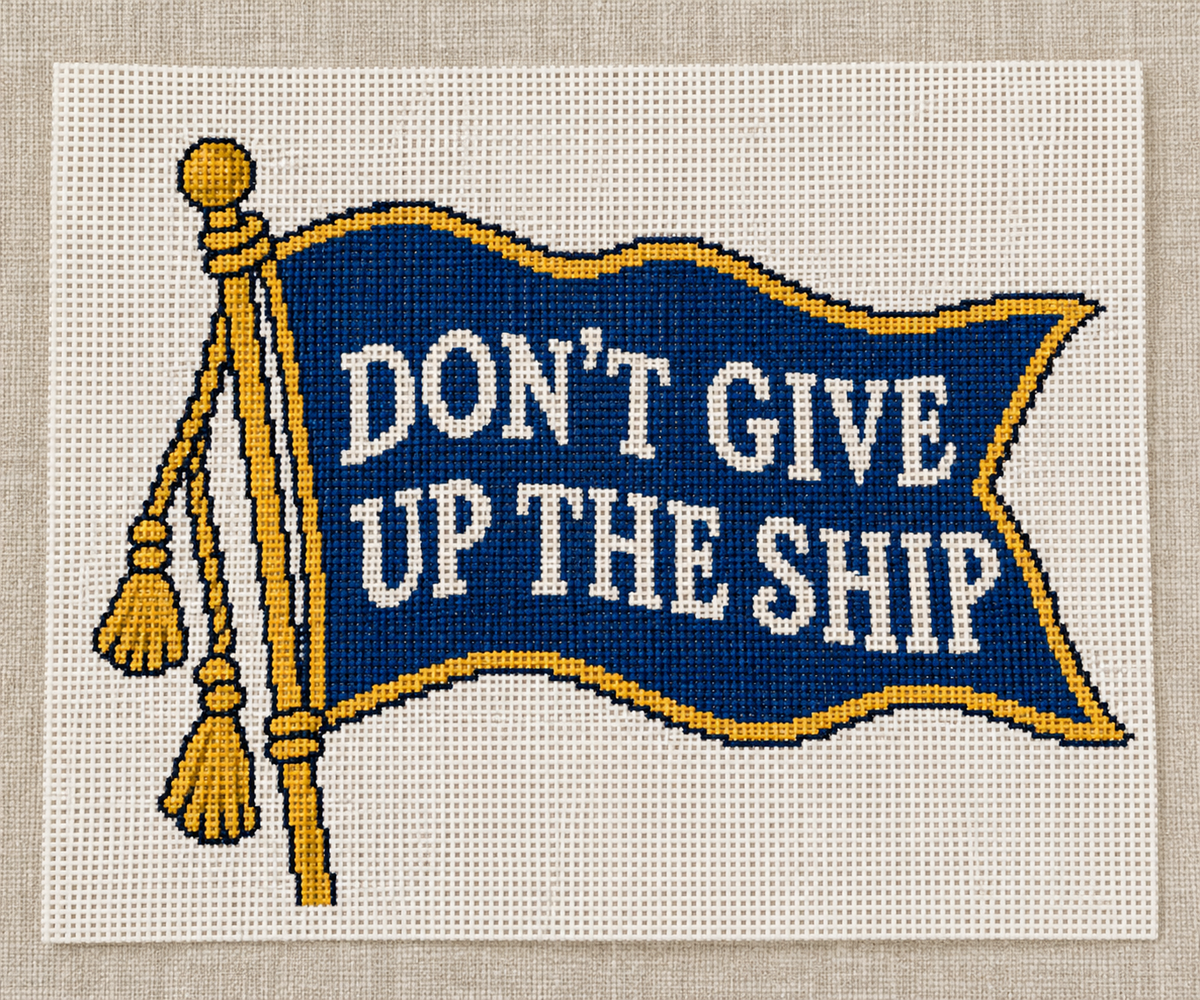 Don't Give Up the Ship flag needlepoint canvas, hand-painted Annapolis Navy gift