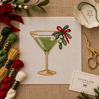 Mistletoe Martini needlepoint canvas featuring martini glass with mistletoe sprig