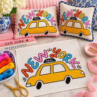 New York taxi needlepoint canvas - finished pillows craft display