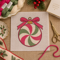 Peppermint Swirl ornament needlepoint canvas with red and white candy cane swirl design