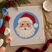 Preppy Santa Face needlepoint canvas with modern clean-line holiday design