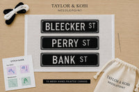 Bleecker Perry Bank street sign needlepoint