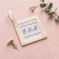 Personalized monogram wedding date bouquet charm needlepoint