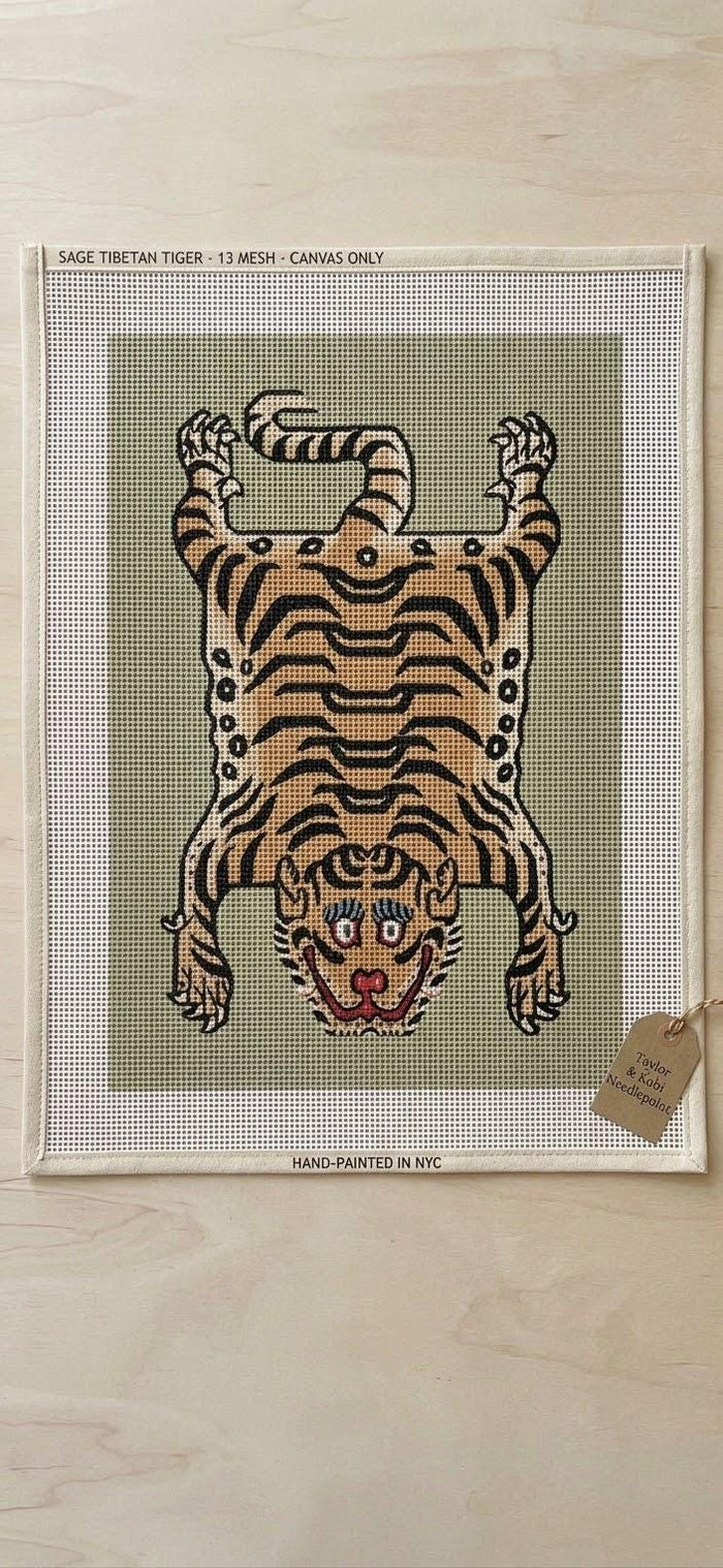 Sage Tibetan tiger needlepoint canvas