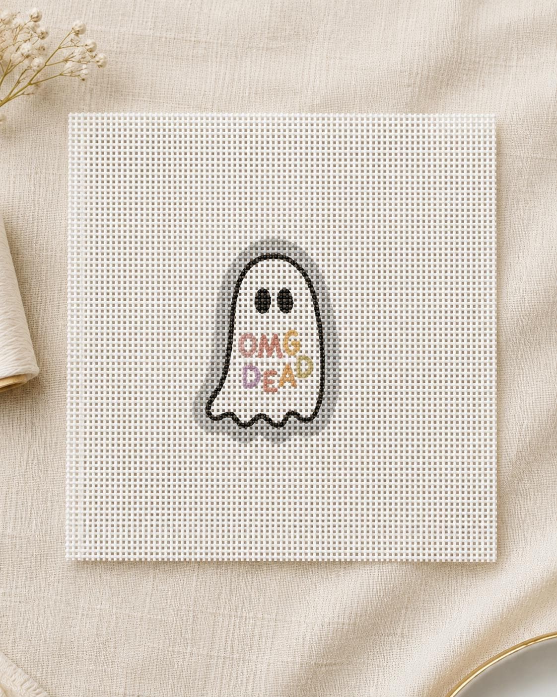 Mini OMG Dead ghost needlepoint canvas