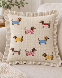 Dachshunds in sweaters needlepoint detail