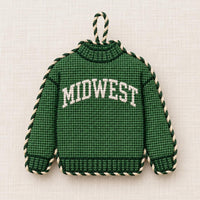 Midwest sweater ornament needlepoint canvas, forest green