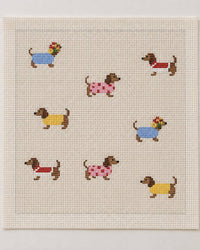 Dachshund sweater parade needlepoint canvas