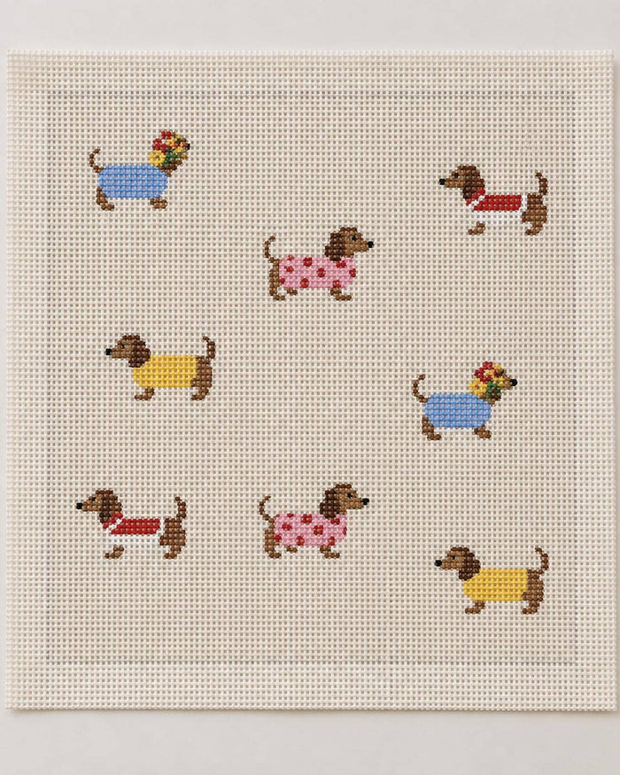 Dachshund sweater parade needlepoint canvas