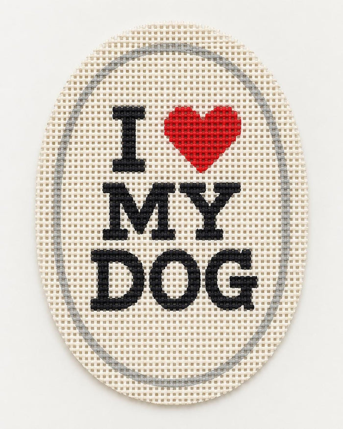I Love My Dog oval needlepoint canvas