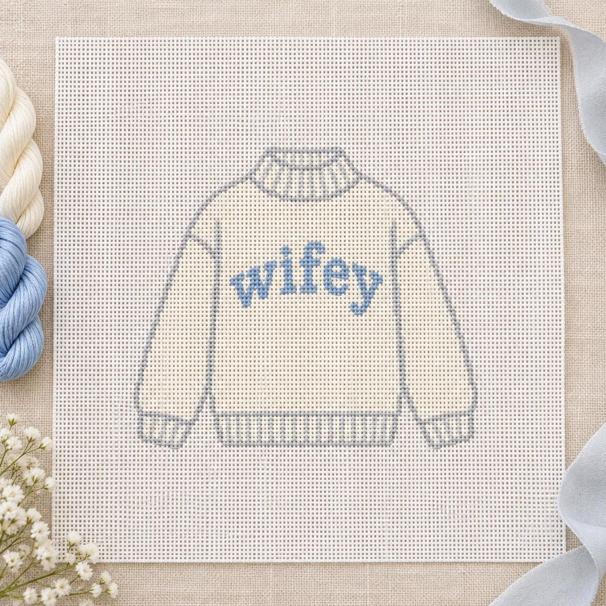 Wifey sweatshirt needlepoint canvas