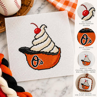 Orioles helmet sundae needlepoint canvas, orange helmet, hand-painted 18ct
