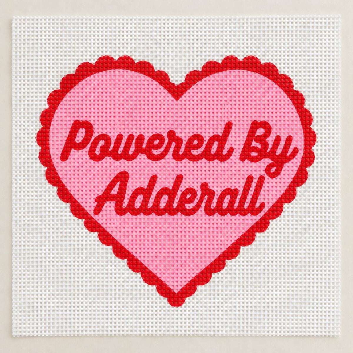 Powered By Adderall heart needlepoint canvas