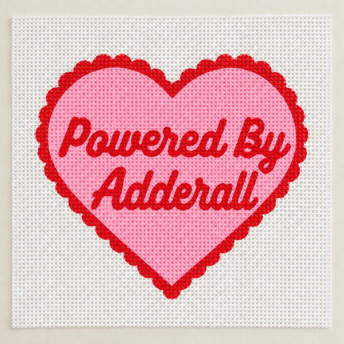 Powered By Adderall heart needlepoint canvas