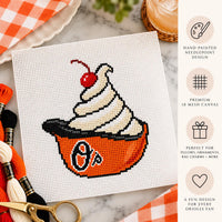 Baltimore baseball needlepoint canvas styled with thread